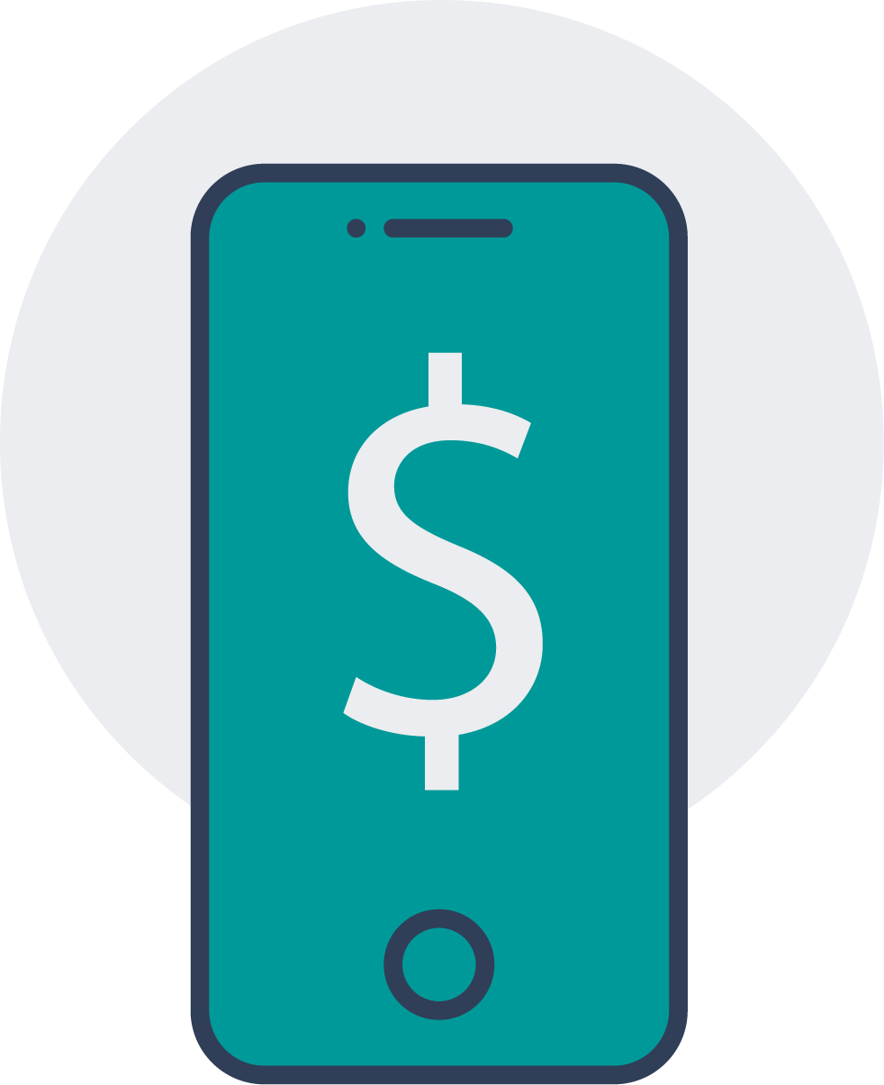 vector icon of a cell phone with a dollar sign on the screen