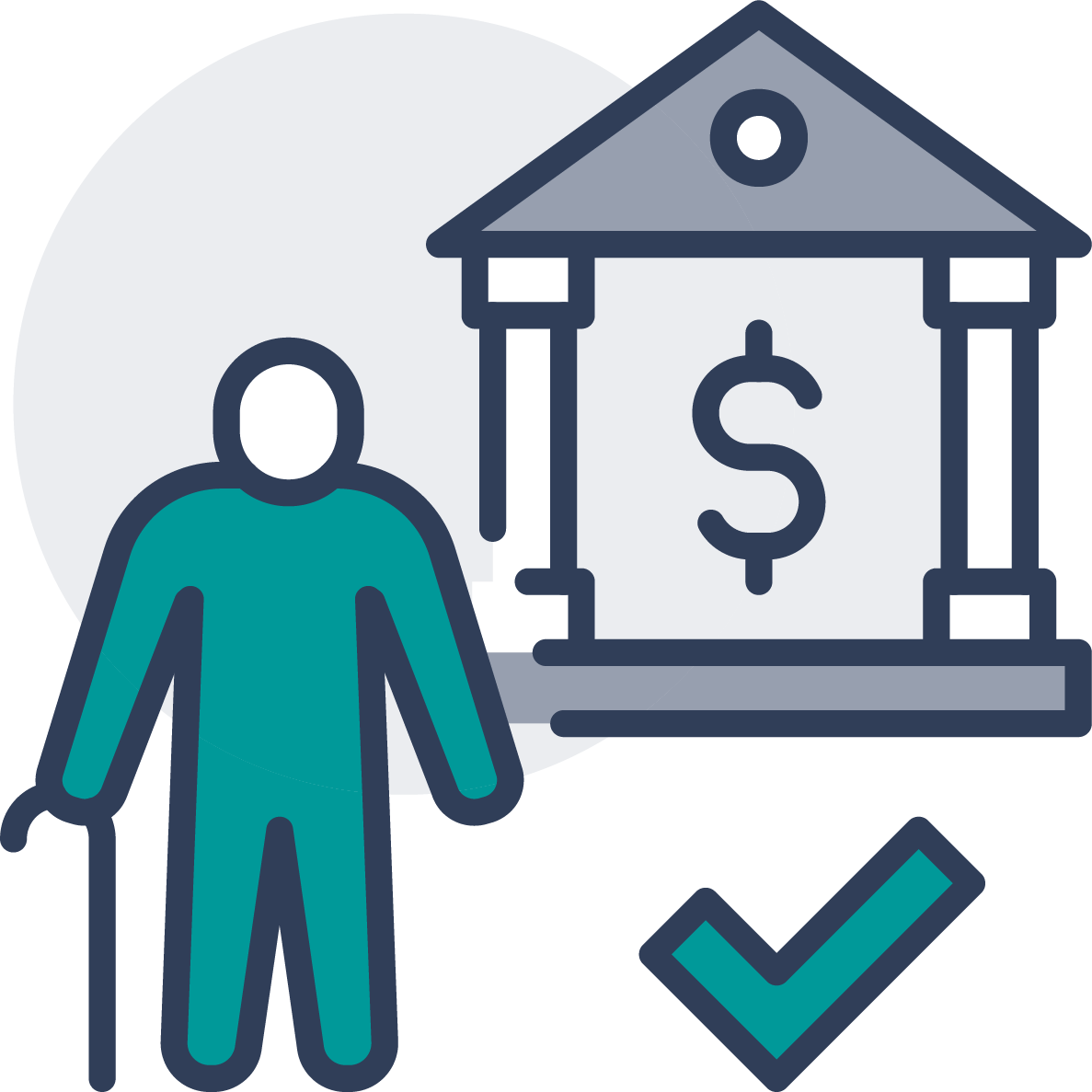 retired person going to bank vector icon