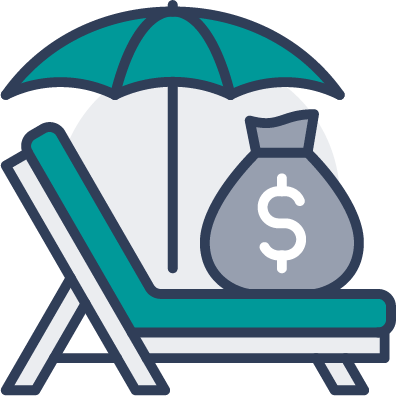 vector icon of a money bag placed on a beach chair